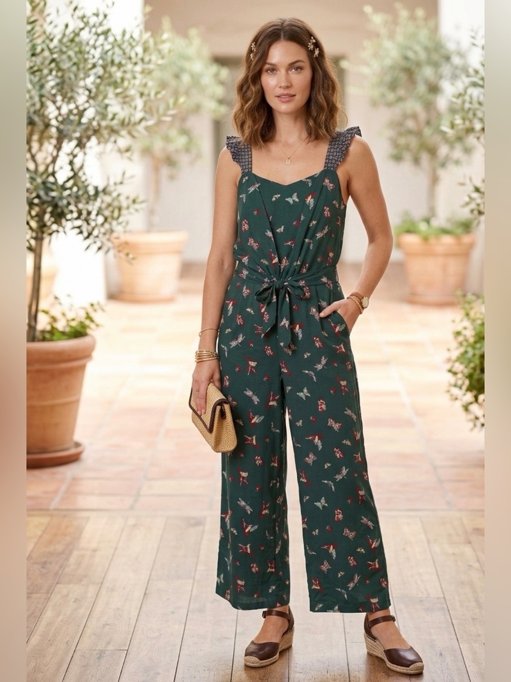 Matilda Jane Forest Green Floral Tie-Waist Jumpsuit